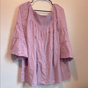 Coco + Carmen L / XL Women's Eyelet Cotton Lavender Smocked Top Bell Sleeves